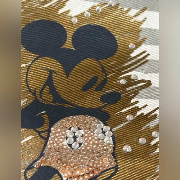 DISNEY MICKEY MOUSE CANVAS SILVER & CREAM RHINESTONE ROPED STRAP TOTE BUCKET BAG - Picture 5 of 13